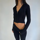 Black Two-Piece Knit Sweatsuit Set